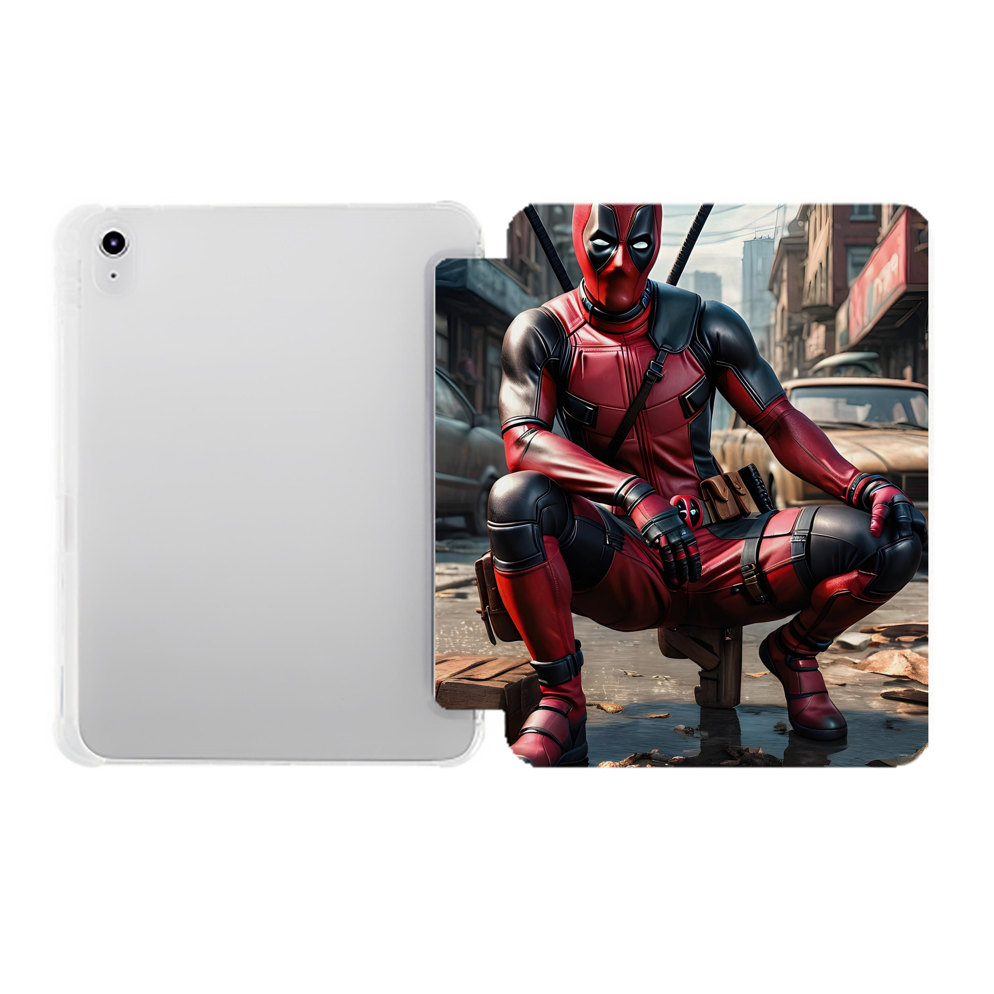 （画像用） Deadpool デッドプール IPad ケース ペン収納付き 三つ折りスタンド PUレザー×シリコン 対応機種9.5/10.5/10.9インチ